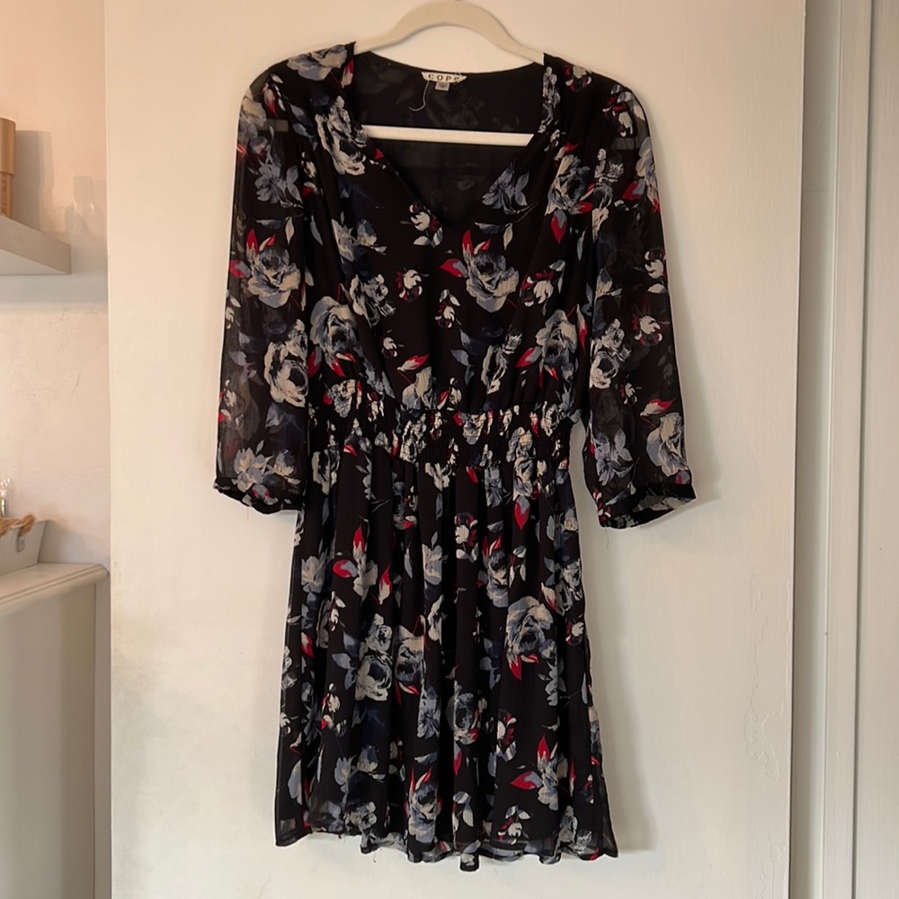 Navy blue women’s floral dress!